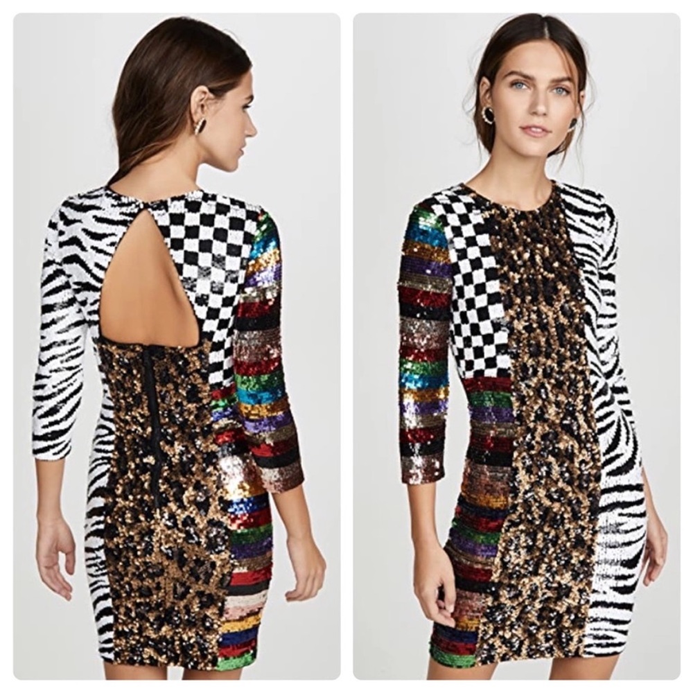 Alice + Olivia Jae Multicolor Patterned Sequin Mi… - image 1